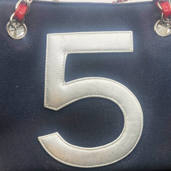 Authentic CHANEL CC No 5 Canvas Chocolate Bar Shoulder Tote Bag Quilted Chain - Picture 9 of 16